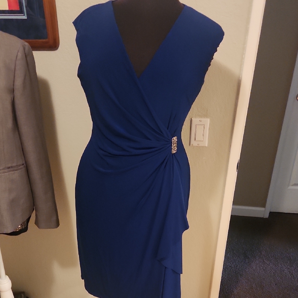 American Living Blue Sheath Midi Dress V-Neck Sleeveless